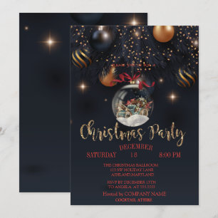  Christmas Ball Retro Car  Black Company Party   Invitation