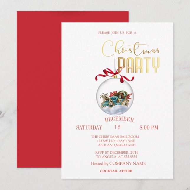 Christmas Ball Retro Car Company Party  Invitation (Front/Back)