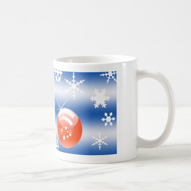 Christmas ball Snowflake blue white red Coffee Mug (Right)