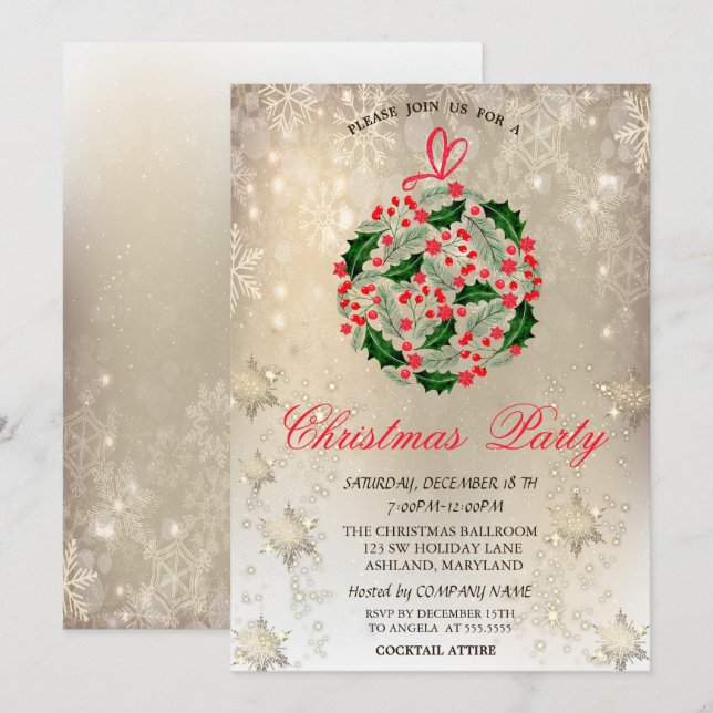 Christmas Ball Snowflakes Company Christmas Party  Invitation (Front/Back)