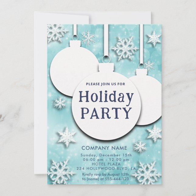 Christmas ball snowflakes typography holiday party invitation (Front)
