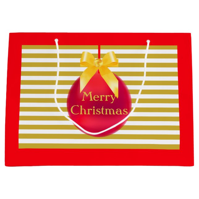 Christmas Ball & Stripes Large Gift Bag (Front)