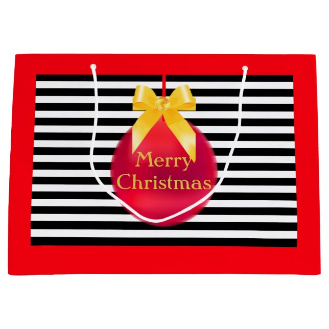 Christmas Ball & Stripes Large Gift Bag (Front)