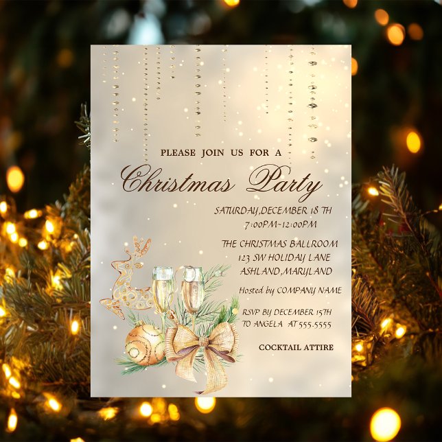 Christmas Ball,Wine Glass,Bow,Reindeer Party Invitation (Creator Uploaded)