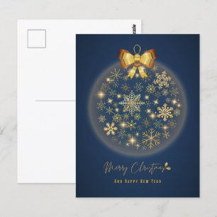 Christmas ball with gold snowflakes pattern postcard
