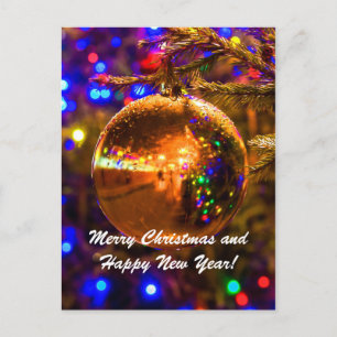Christmas Ball Yellow Illumination Holiday Postcard
