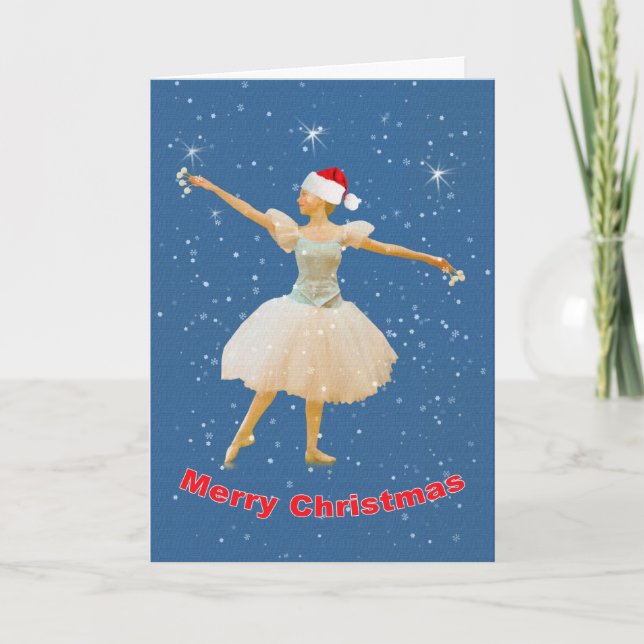 Christmas, Ballerina Dancing in Snow Holiday Card (Front)