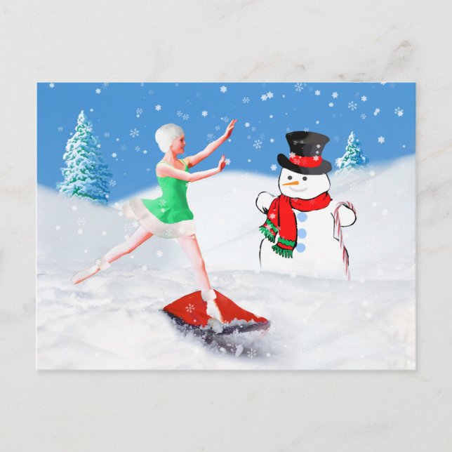 Christmas, Ballet Dancer, Snow Scene Holiday Postcard (Front)