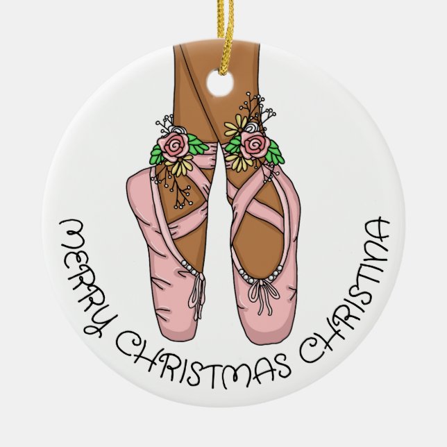 Christmas Ballet Slippers Personalised  Ceramic Or Ceramic Tree Decoration (Front)