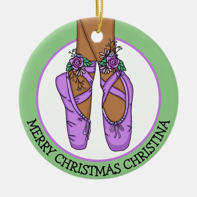 Christmas Ballet Slippers Personalised Ceramic Tree Decoration (Front)