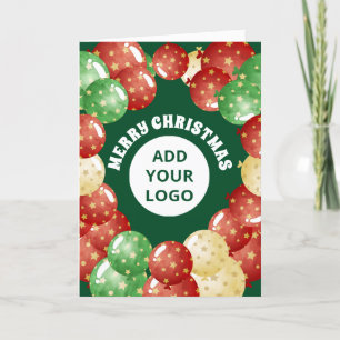 Christmas Balloons Custom Business Logo Green Holiday Card