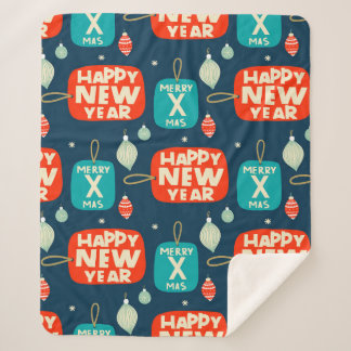 Christmas balls and ornaments vintage pattern back sherpa blanket