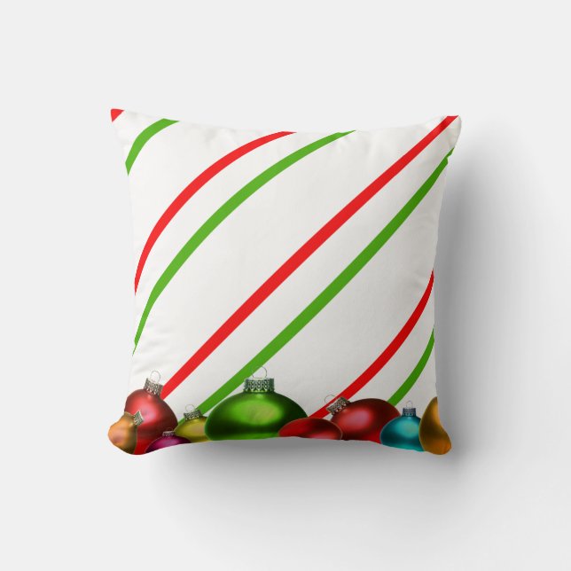 Christmas Balls and Stripes Cushion (Front)
