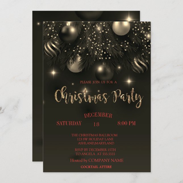  Christmas Balls Black Christmas Company Party   Invitation (Front/Back)