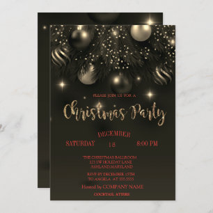 Christmas Balls Black Christmas Company Party Invitation