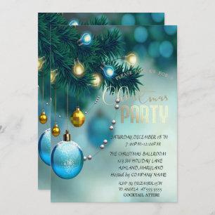 Christmas Balls Blue Corporate Christmas Party Invitation