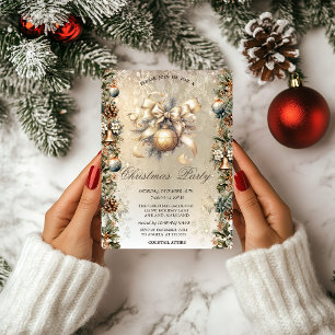 Christmas Balls Bow Pinecones Bells Christmas Invitation