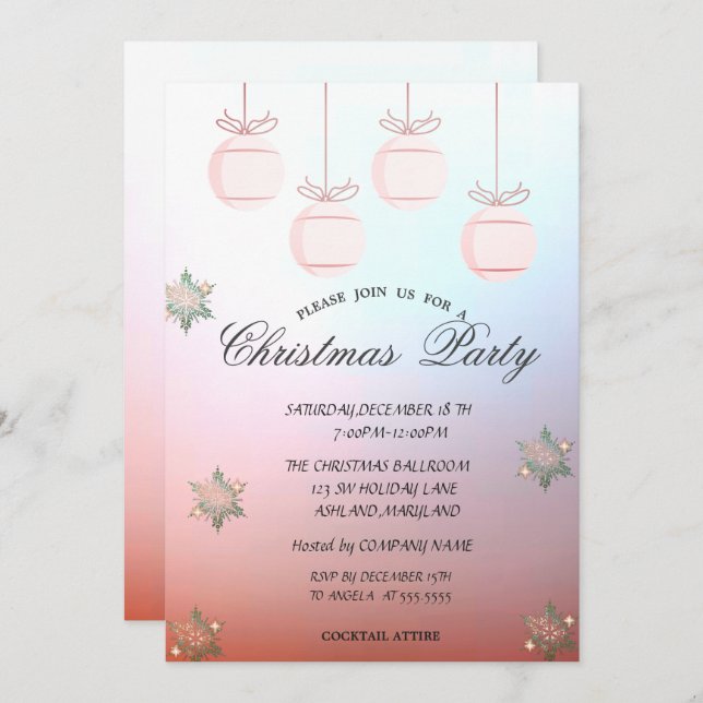 Christmas Balls,Colourful Corporate Christmas Part Invitation (Front/Back)