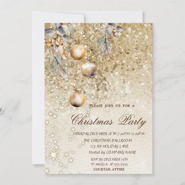  Christmas Balls Gold Sequins Christmas Party  Invitation (Front)