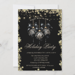 Christmas Balls Gold Stars Black Holiday Invitation