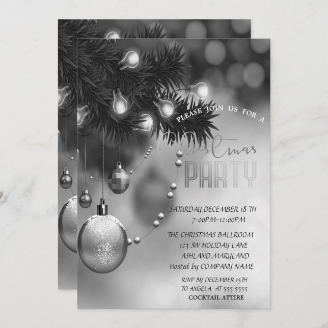 Christmas Balls Grey Corporate Christmas Party Invitation (Front/Back)