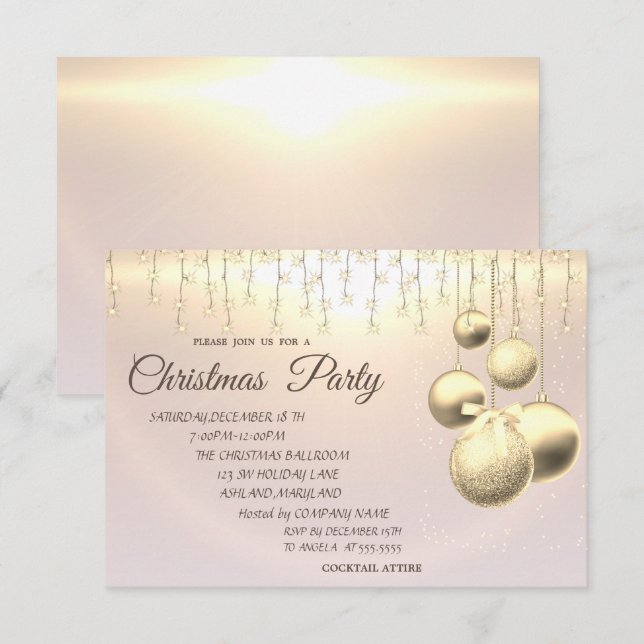 Christmas Balls,Lights Company Christmas Party Invitation (Front/Back)