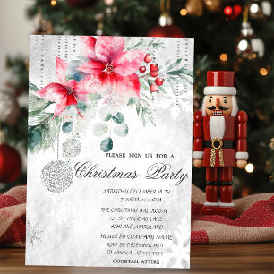Christmas Balls,Poinsettia Grey Christmas Party Invitation