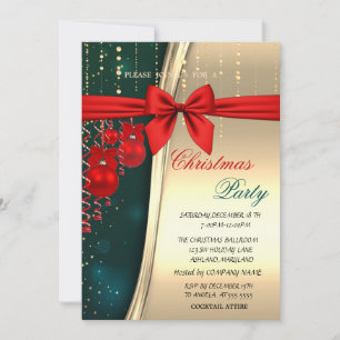 Christmas Balls,Red,Bow,Green Corporated Party Invitation