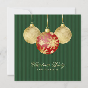 Christmas Balls Red Gold party invitation