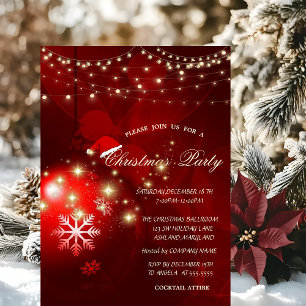 Christmas Balls Red Lights Sparkle Company Party Invitation
