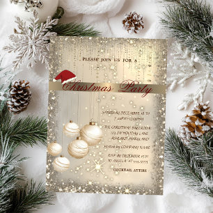 Christmas Balls Santa Hat Sparkle Christmas Party Invitation