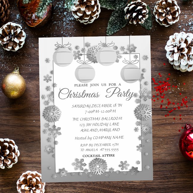 Christmas Balls,Silver  Corporate Christmas Party Invitation (Creator Uploaded)