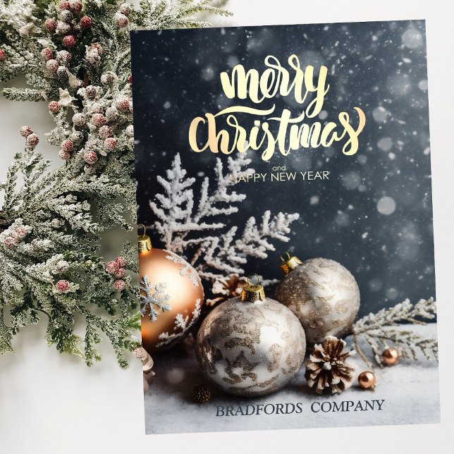 Christmas Balls Snow Grey Christmas Company Holiday Card (Creator Uploaded)