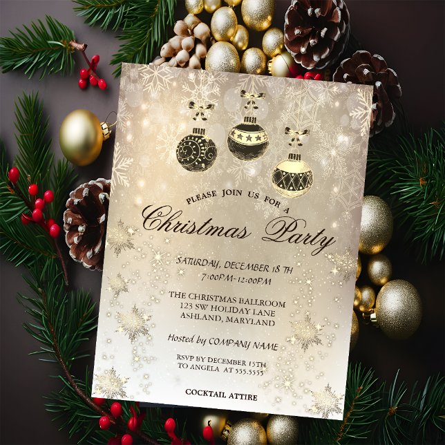 Christmas Balls, Snowflakes Company Party Invitation (Creator Uploaded)