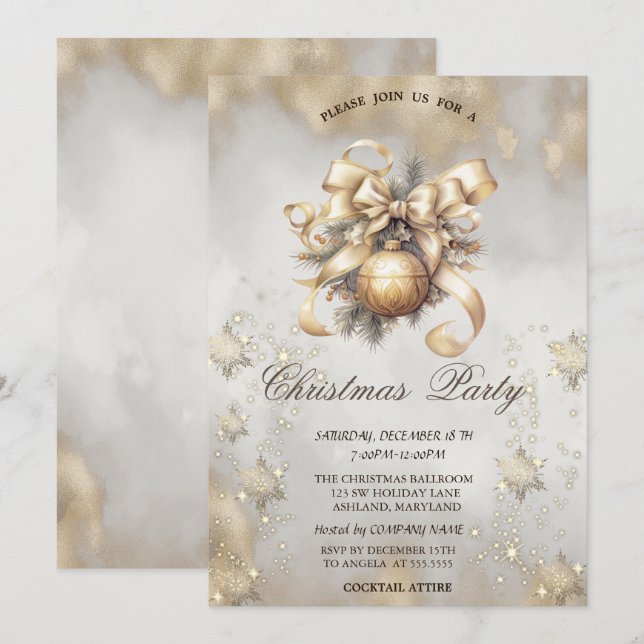 Christmas Balls Snowflakes Gold Touch Invitation (Front/Back)