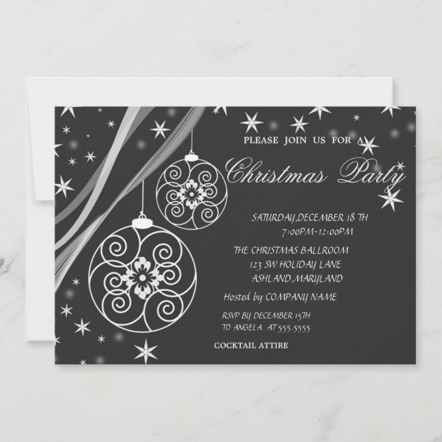 Christmas Balls Snowflakes,Grey Company Christmas Invitation (Front)
