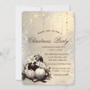 Christmas Balls,Snowflakes Poinsettia Christmas Invitation