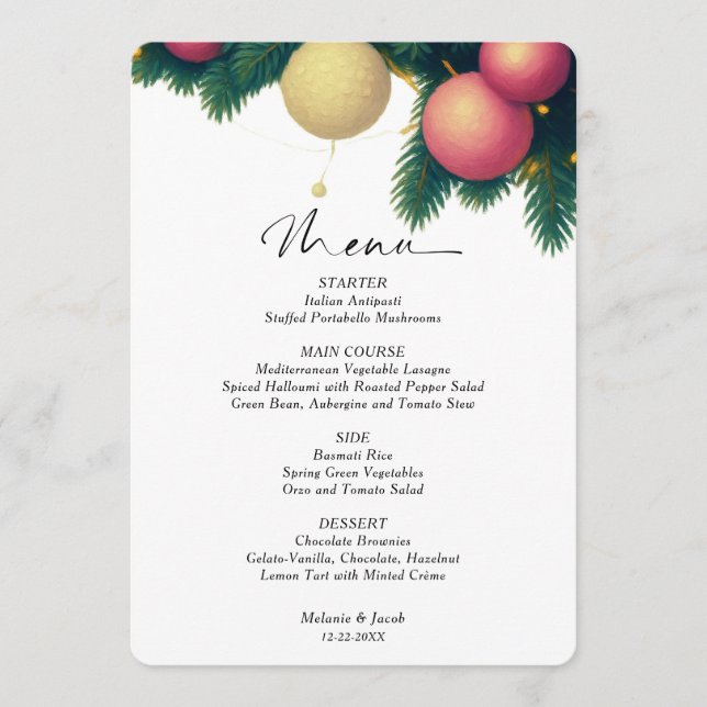 Christmas Balls Wedding Menu (Front)