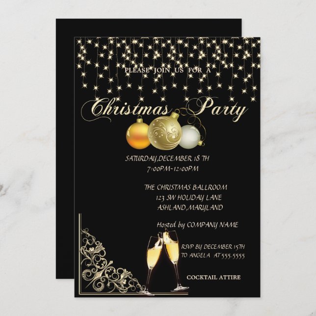 Christmas Balls,Wine Glass Company Christmas Party Invitation (Front/Back)