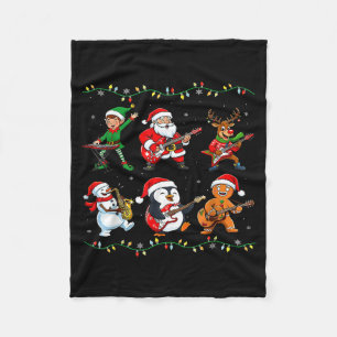 Christmas Band Santa Elf Reindeer Guitar Rock And Fleece Blanket