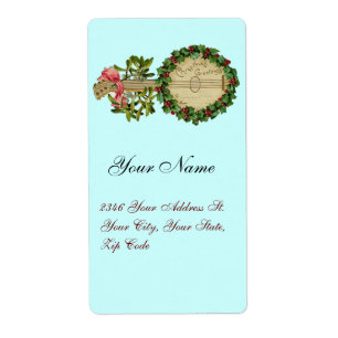 CHRISTMAS BANJO WITH MISTLETOES AND HOLLY BERRIES