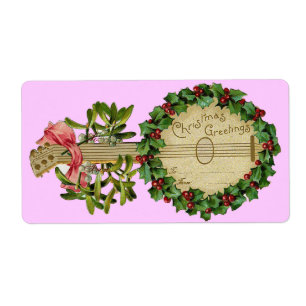 CHRISTMAS BANJO WITH MISTLETOES AND HOLLY BERRIES