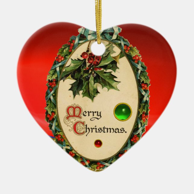 CHRISTMAS BANJO WITH MISTLETOES AND HOLLY BERRIES CERAMIC TREE DECORATION (Front)