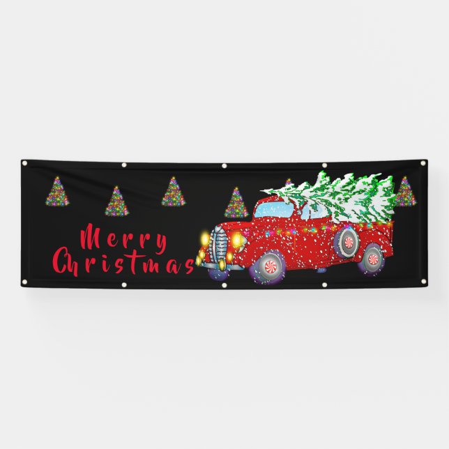 Christmas Bannr-Christmas Country Truck and Tree Banner (Horizontal)
