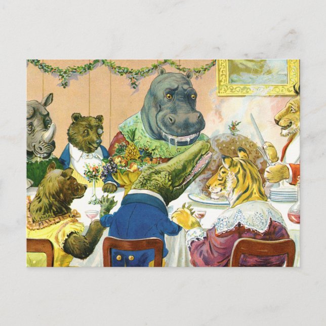 Christmas Banquet in Animal Land Holiday Postcard (Front)