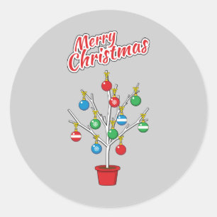 Christmas Bare Branch Tree - Merry Christmas Classic Round Sticker