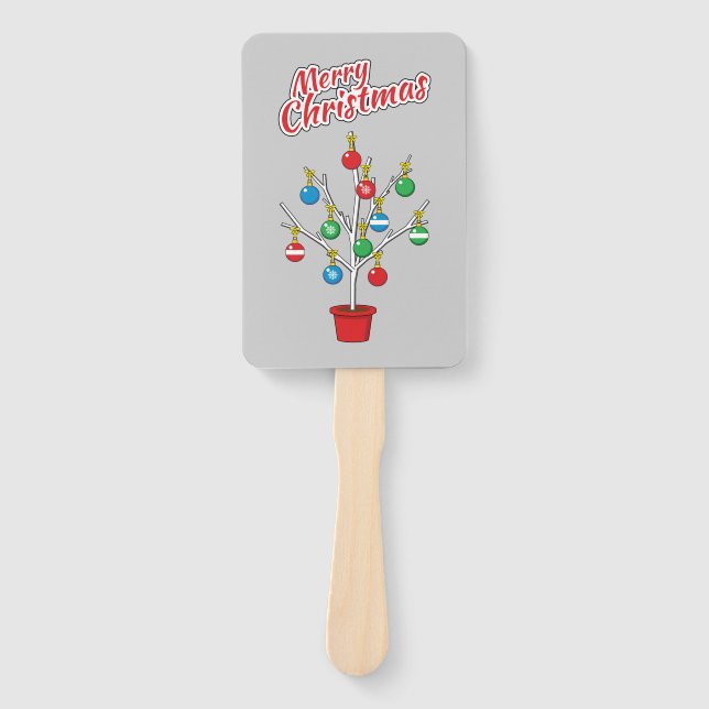 Christmas Bare Branch Tree - Merry Christmas Hand Fan (Front)
