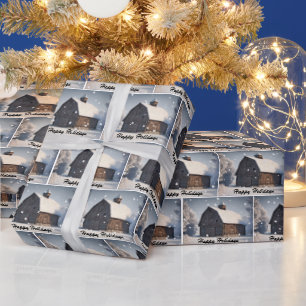 Christmas Barn With Snowflakes Wrapping Paper