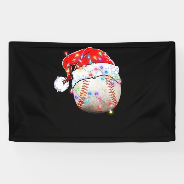 Christmas Baseball Ball Santa Hat Funny Sport Xmas Banner (Horizontal)