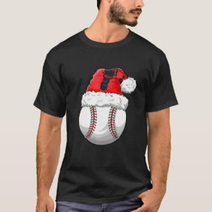 Christmas Baseball Ball Santa Hat Funny Sport Xmas T-Shirt